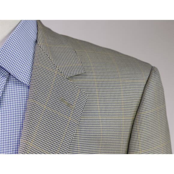 Custom Made Blue Gold Check Linen Wool Silk Marzoni 2-Btn Sportcoat Blazer 46S - Picture 4 of 11